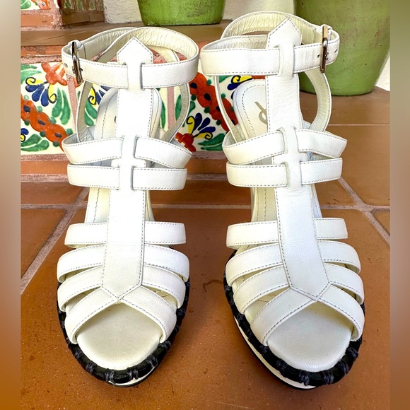 YSL 105 T-Strap White open toe platform sandal Size EU 36.5 US 6.5 - Picture 1 of 9